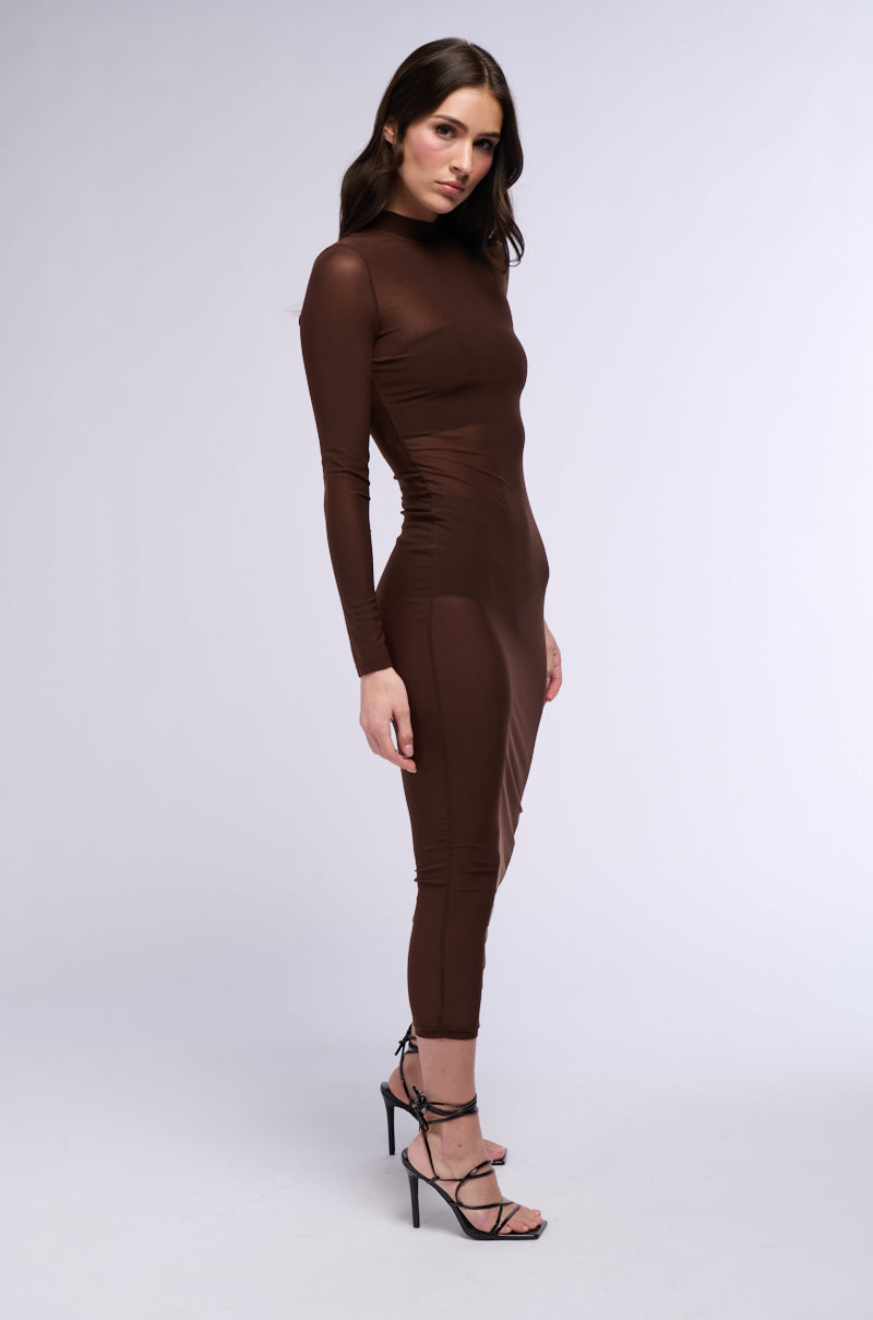 AU REVOIR MESH MIDI DRESS IN BROWN AU REVOIR MESH MIDI DRESS IN BROWN