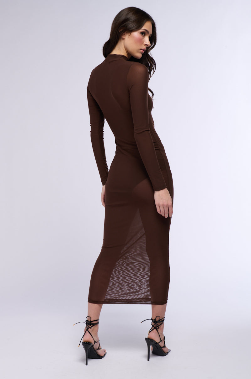 AU REVOIR MESH MIDI DRESS IN BROWN AKIRA AU REVOIR MESH MIDI DRESS IN BROWN AKIRA