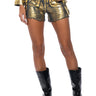 Front View Aubrey Brushed Metallic Denim Cargo Short In Gold