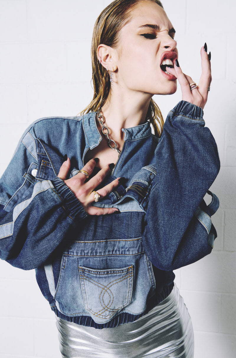 Extra View Aubrey Denim Pull Over Sweatshirt