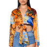 Front View Audrey Printed Tie Front Blouse