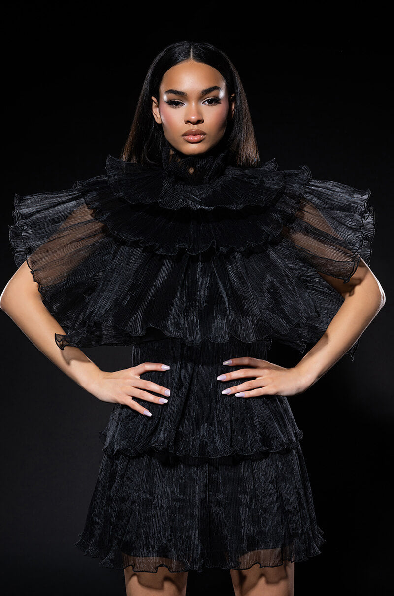 Front View Aurora Organza Tiered Statement Mini Dress
