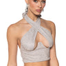 Front View Aurora Rhinestone Shine Halter Top