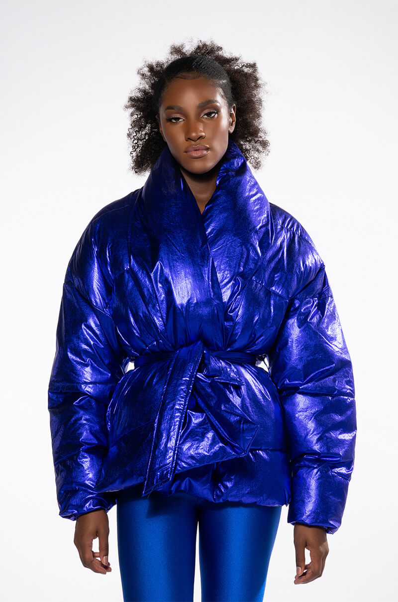 Metallic Puffer Jacket Blue Metallic Puffer Coat S13 Jacket Sale