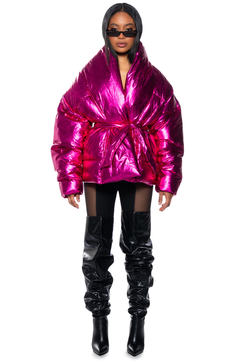 Extra View Aurtura Luxe Metallic Pink Puffer Coat