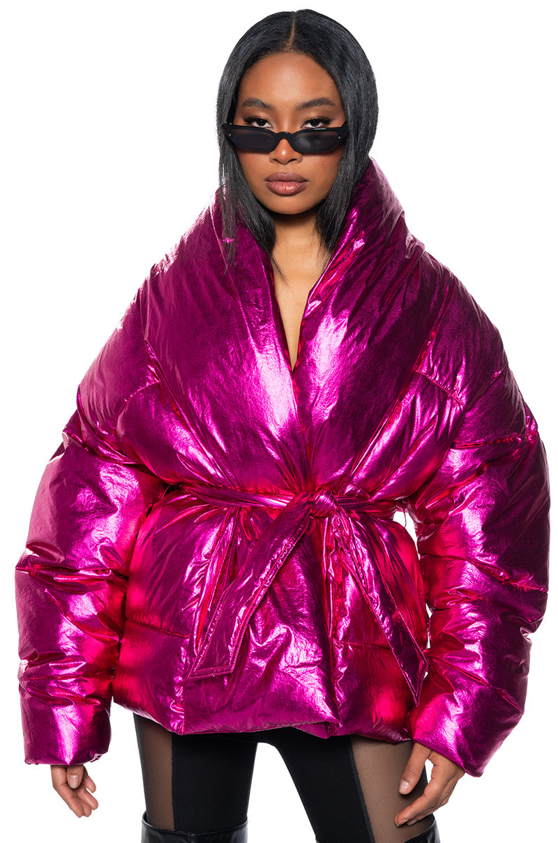 AURTURA LUXE METALLIC PINK PUFFER COAT view 0