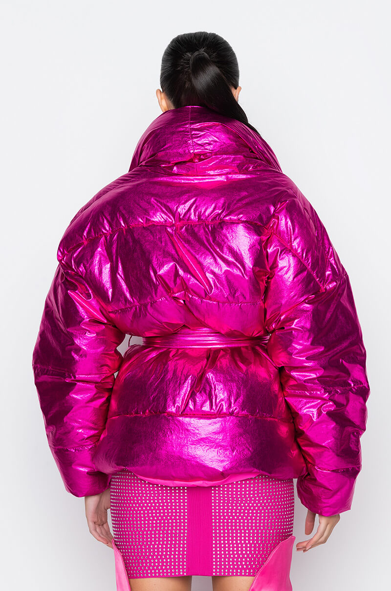 Extra View Aurtura Luxe Metallic Pink Puffer Coat
