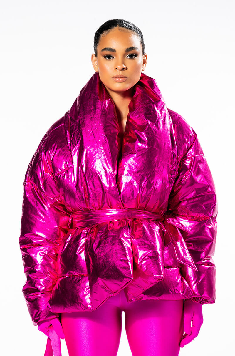 Extra View Aurtura Luxe Metallic Pink Puffer Coat