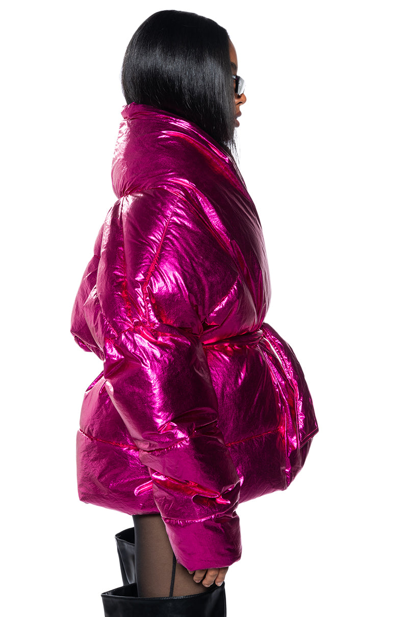 Extra View Aurtura Luxe Metallic Pink Puffer Coat