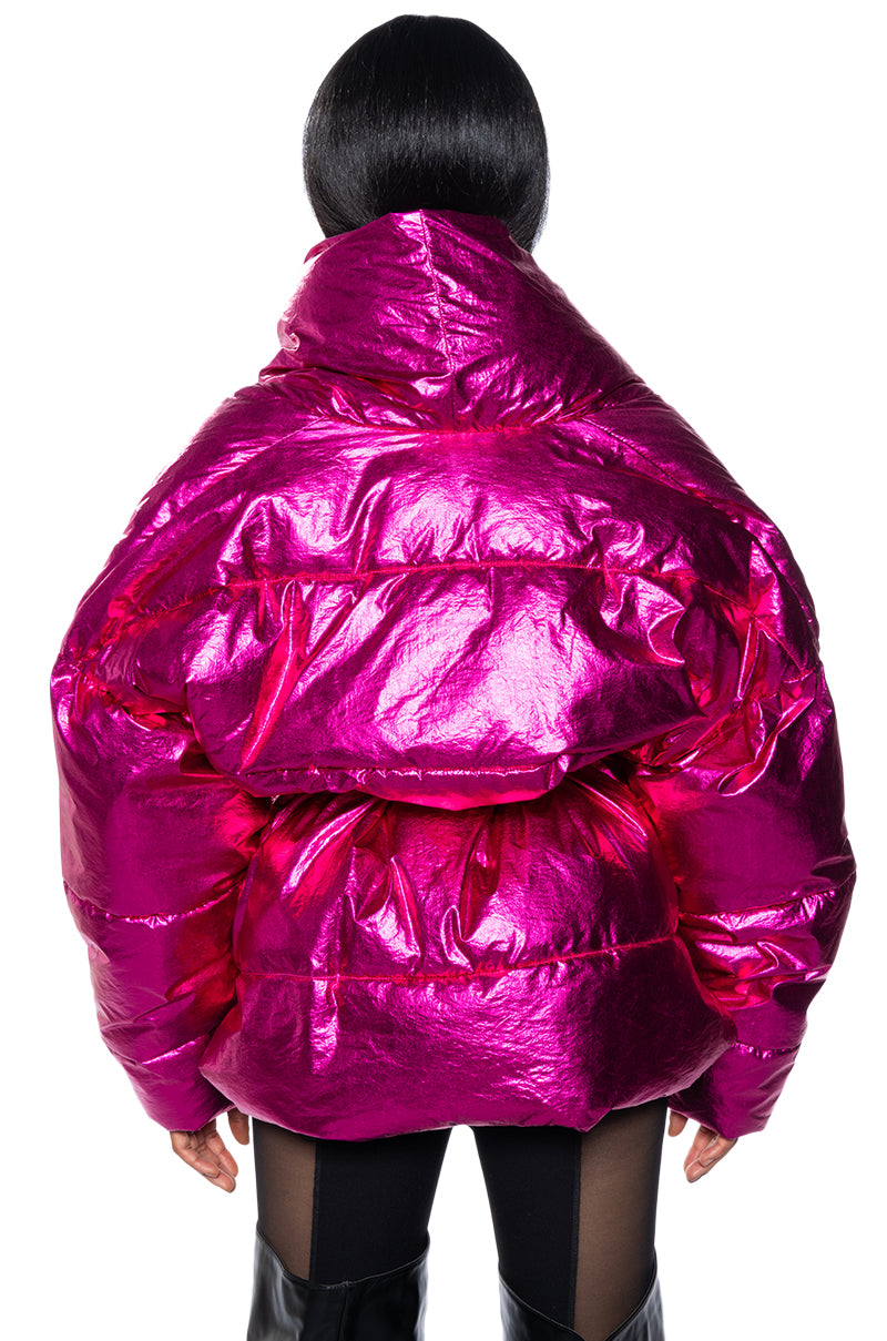 Extra View Aurtura Luxe Metallic Pink Puffer Coat