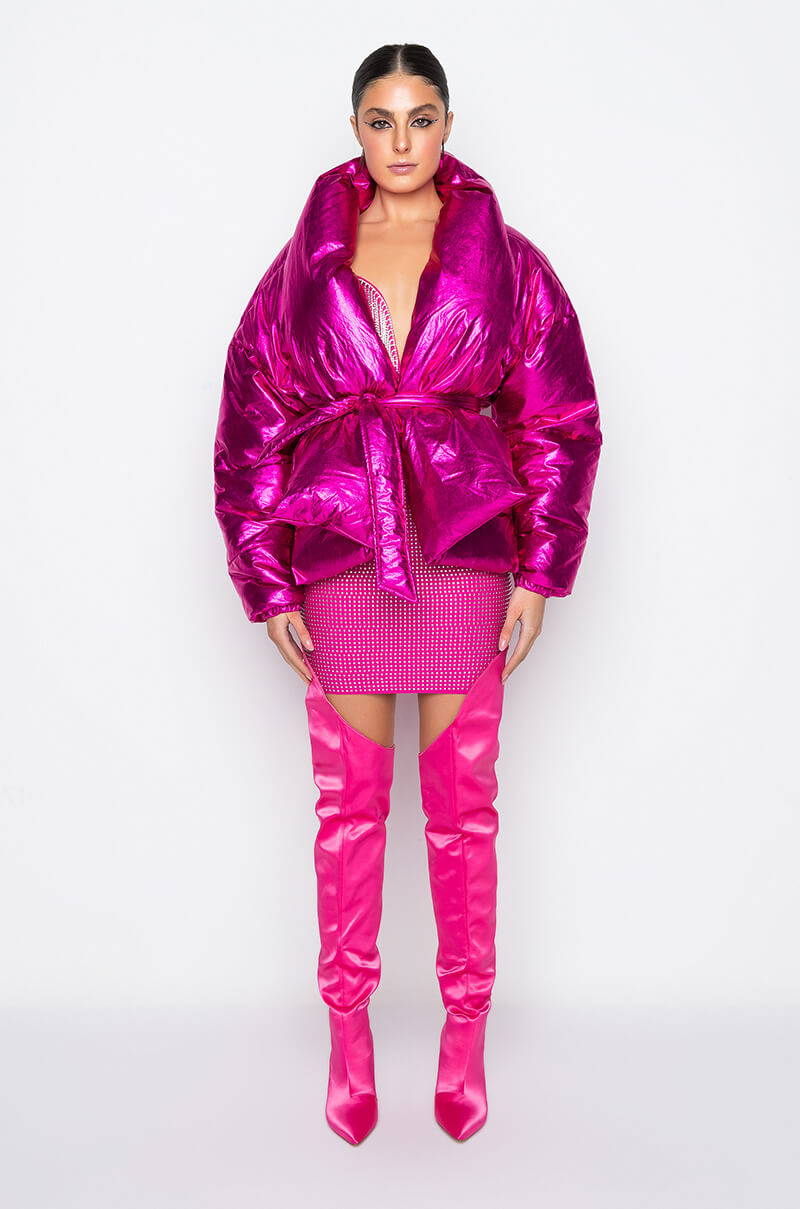 Extra View Aurtura Luxe Metallic Pink Puffer Coat