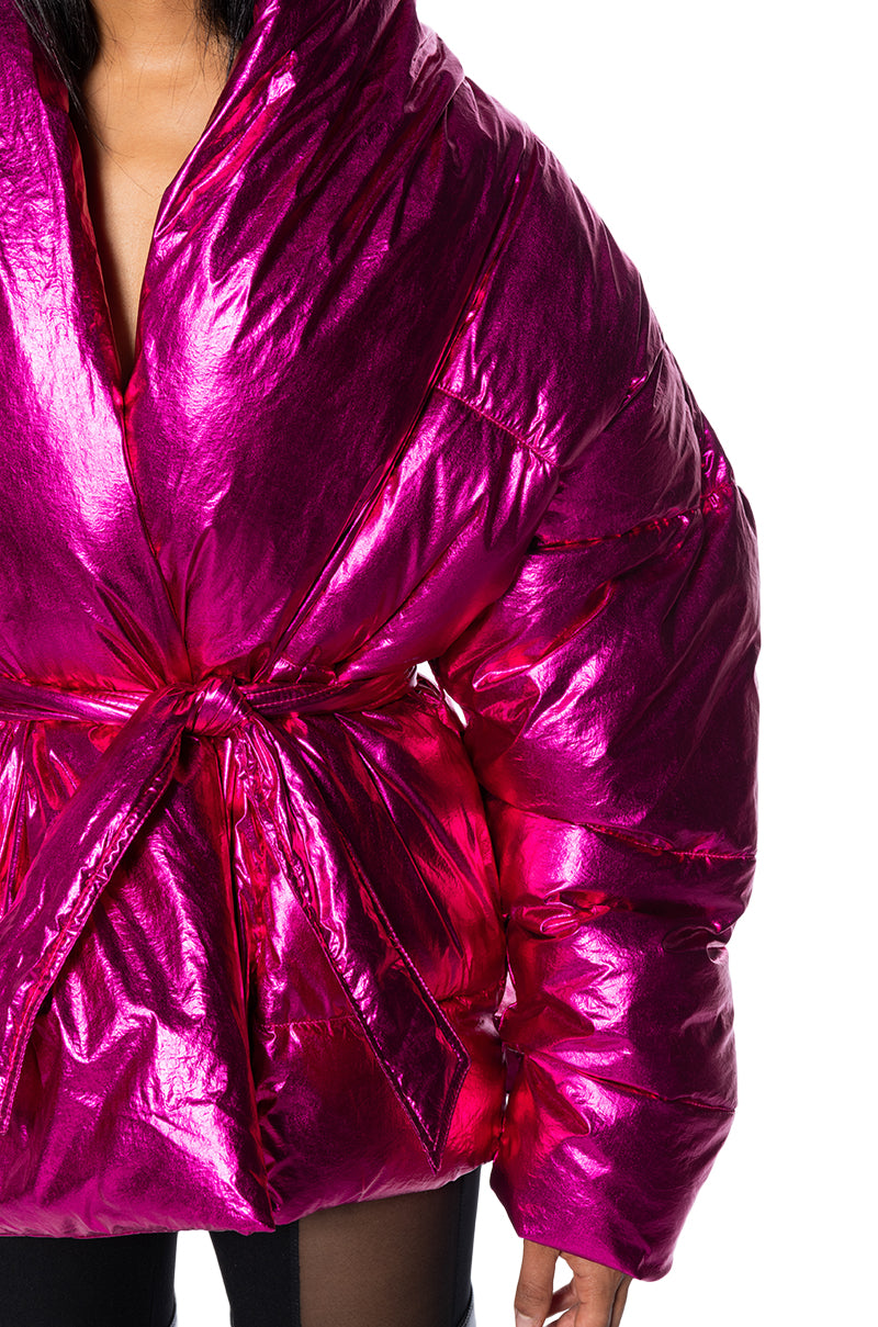 Extra View Aurtura Luxe Metallic Pink Puffer Coat