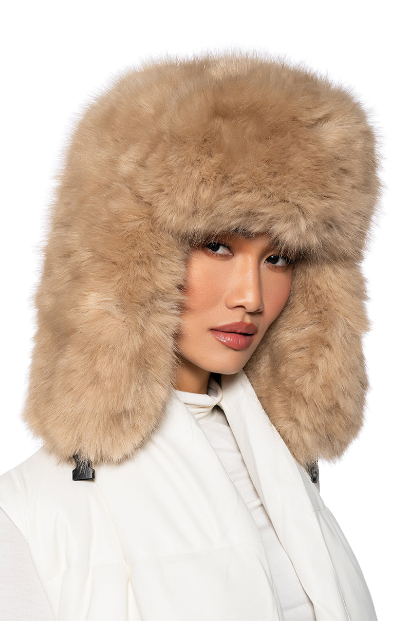 AVI FAUX FUR HAT IN IVORY view 0