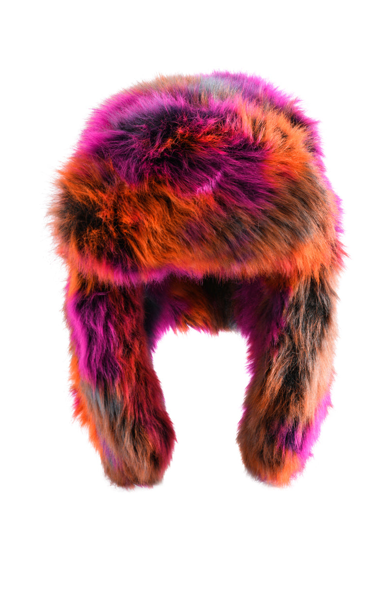 Side View Avi Faux Fur Hat In Multi 1
