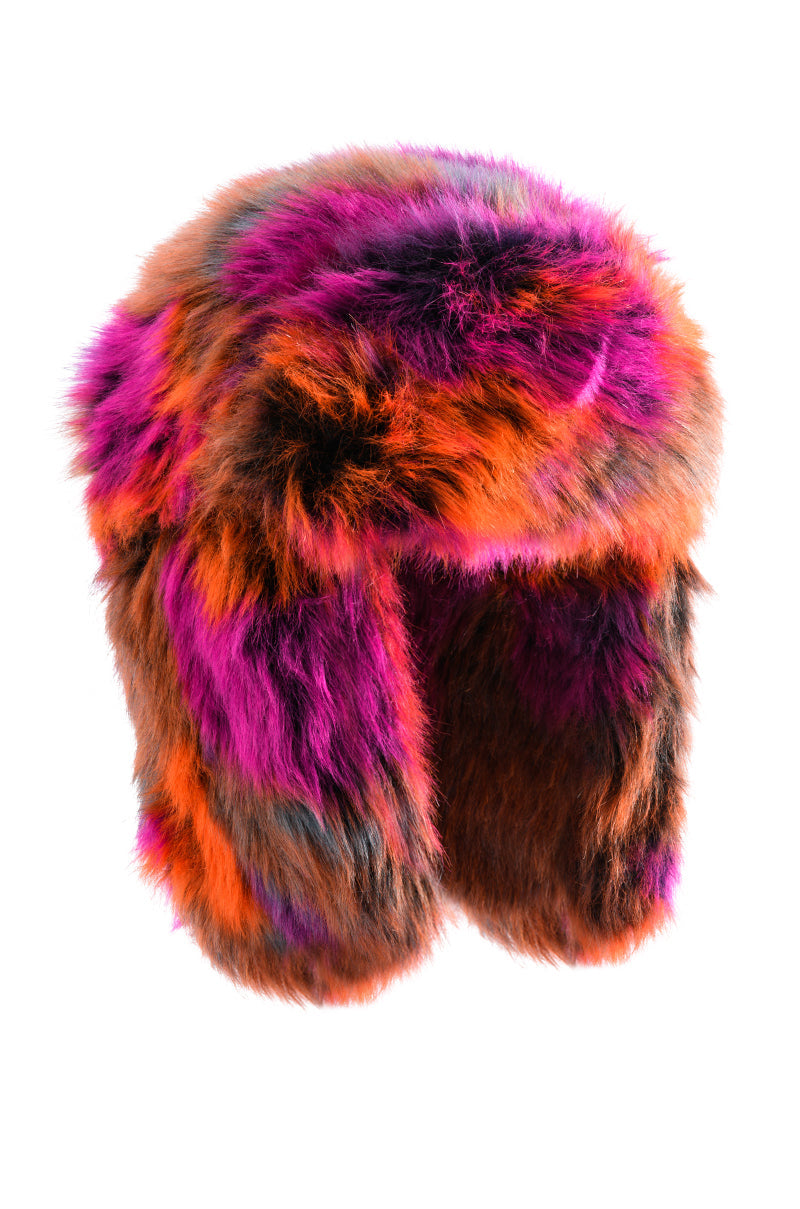 Back View Avi Faux Fur Hat In Multi 3
