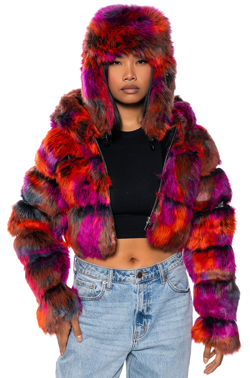 Full View Avi Faux Fur Hat In Multi 2