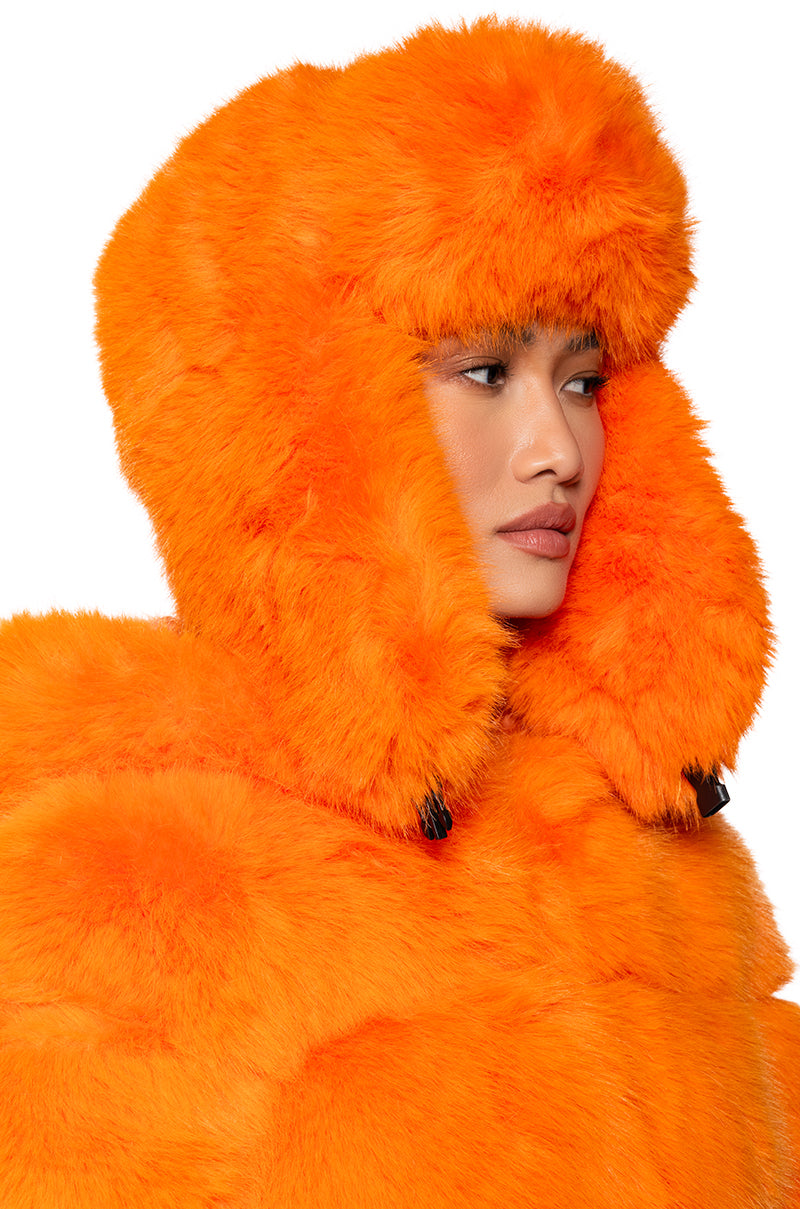 AVI FAUX FUR HAT IN ORANGE view 0