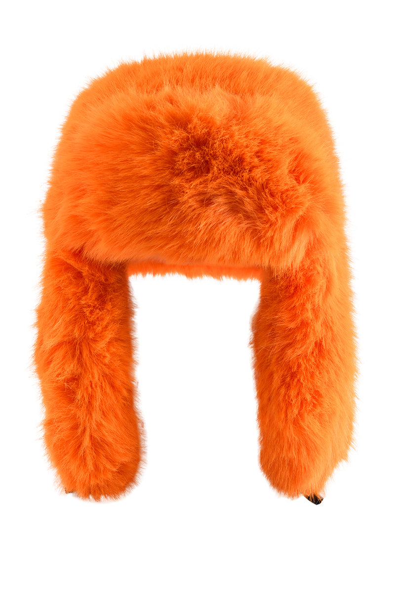 Side View Avi Faux Fur Hat In Orange