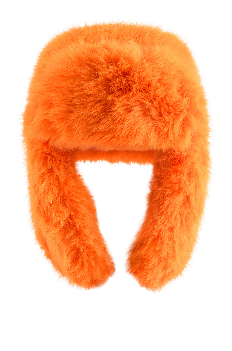 Back View Avi Faux Fur Hat In Orange