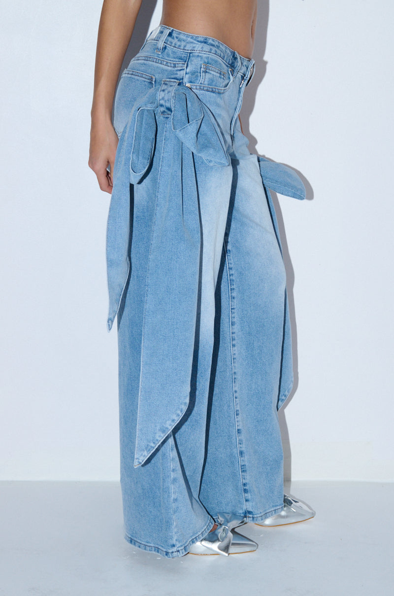 Back View Aviva Bow Detail Wide Leg Jean