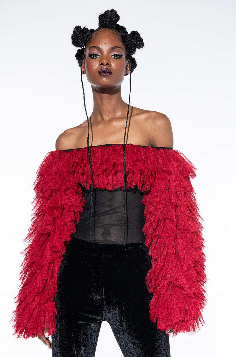 Front View Award Winner Multi Ruffle Bodysuit