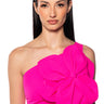 Front View Azalea Asymmetric Applique Crop Top In Pink