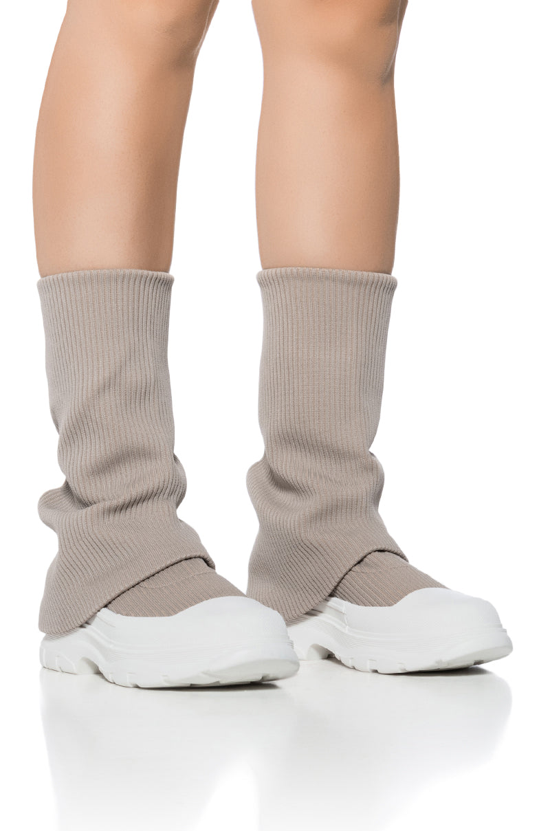 Front View Azalea Fillipa Ribbed Knit Sneaker Boot In Brown 0