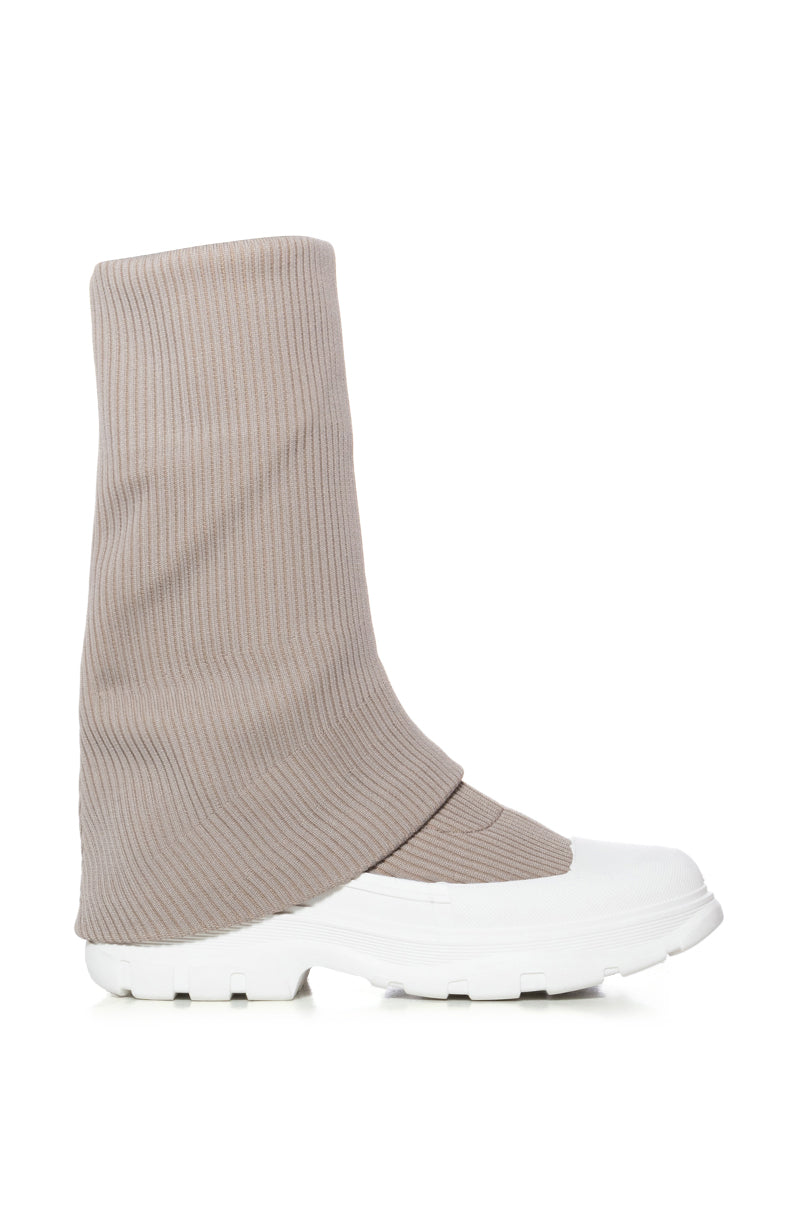 Side View Azalea Fillipa Ribbed Knit Sneaker Boot In Brown 1