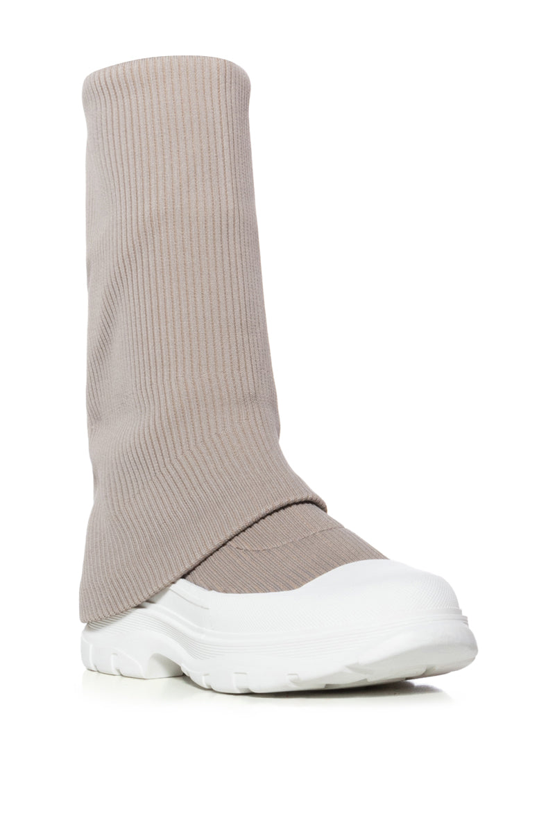 Back View Azalea Fillipa Ribbed Knit Sneaker Boot In Brown 2