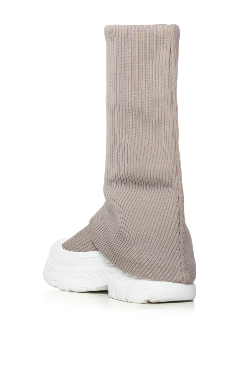 Detail View Azalea Fillipa Ribbed Knit Sneaker Boot In Brown 3