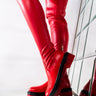 Front View Azalea Wang A Little Somethin For You Flatform Boot In Red in Red