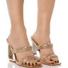 Front View Azalea Wang Above And Beyond Embellished Inverse Heel Wedge Sandal In Gold