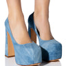 Front View Azalea Wang Absolutely Obsessed Chunky Heel Denim Platform Pump