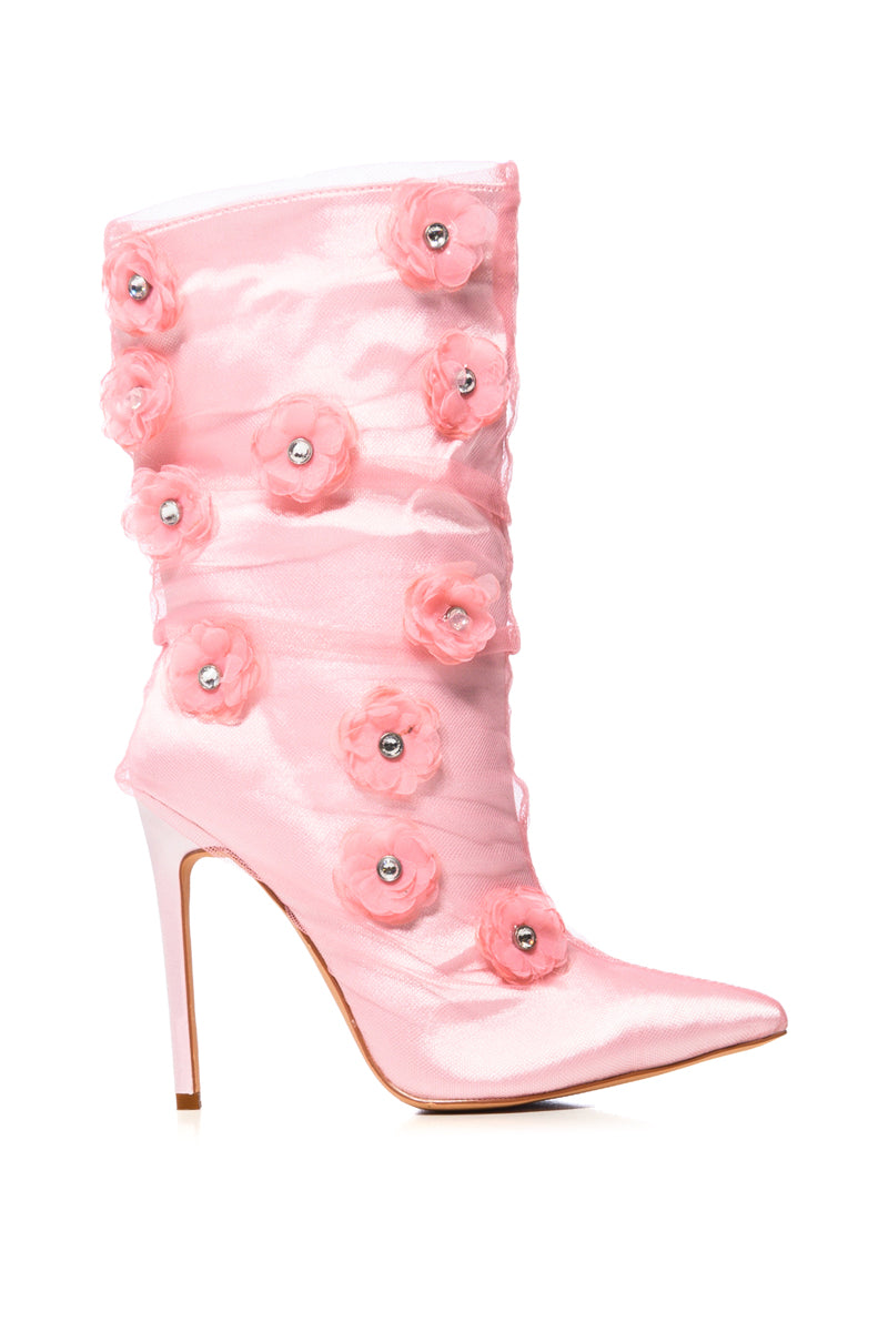 Side View Azalea Wang Acacia Pink Flower Embellished Bootie