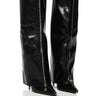 Front View Azalea Wang Acadia Stiletto Knee High Wedge Boot In Black