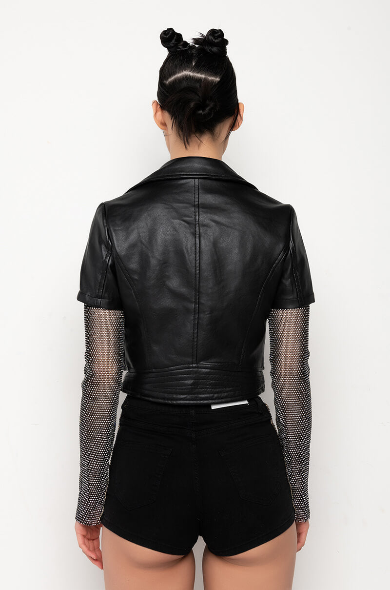 Extra View Azalea Wang Acerola Rhinestone Sleeve Moto Jacket