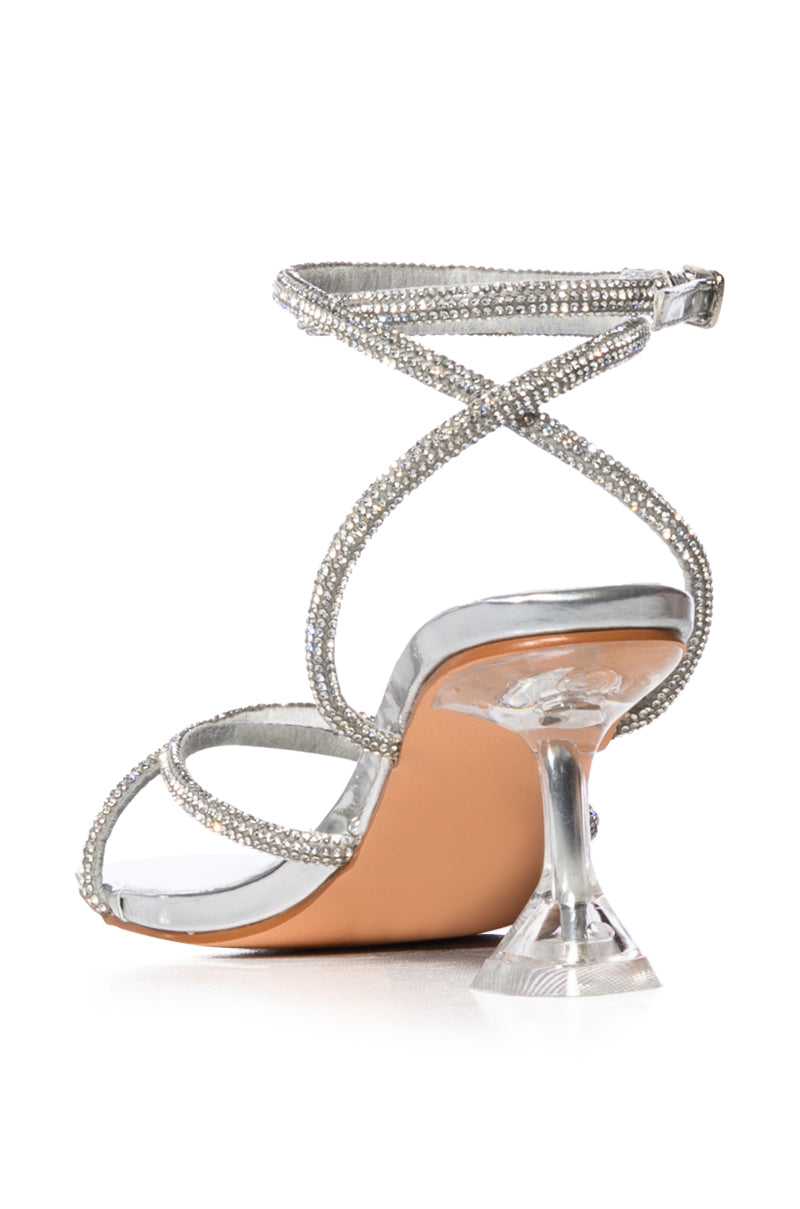 Detail View Azalea Wang Adella Rhinestone Stiletto Heel Sandal In Silver