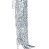 Back View Azalea Wang Adriel Sequin Fringe Stiletto Boot In Silver