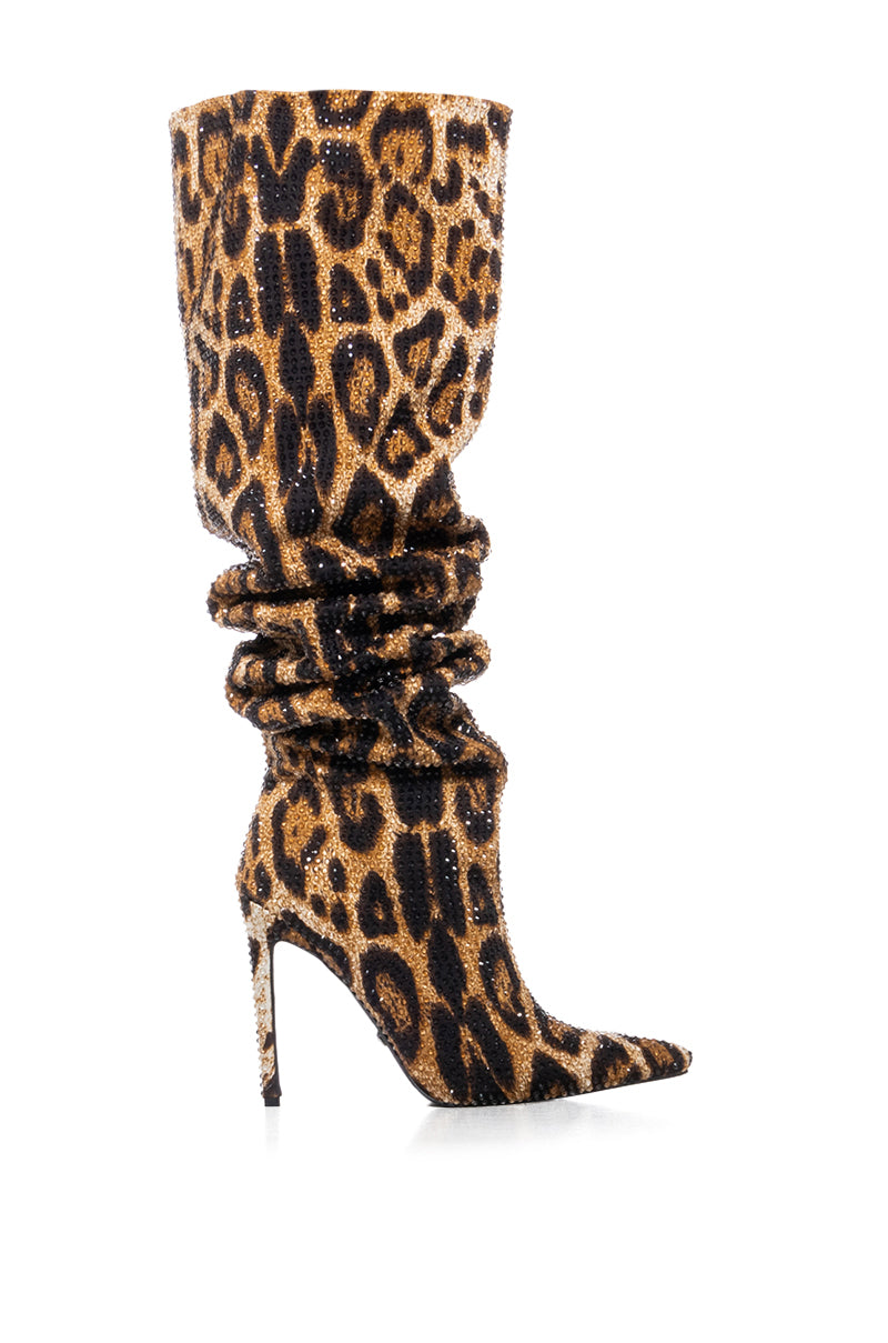 Detail View Azalea Wang Adventurous Leopard Rhinestone Over The Knee Boot