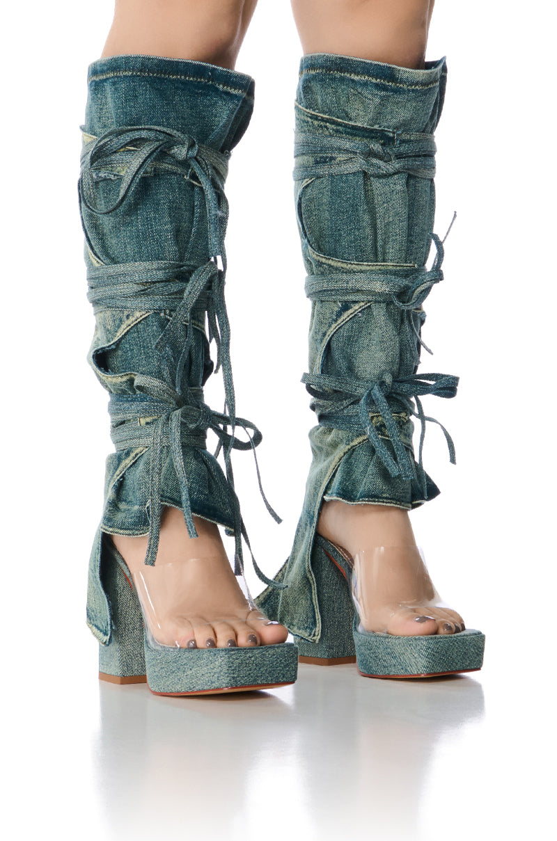 Front View Azalea Wang Aerial Blue Denim Washed Sandal 0