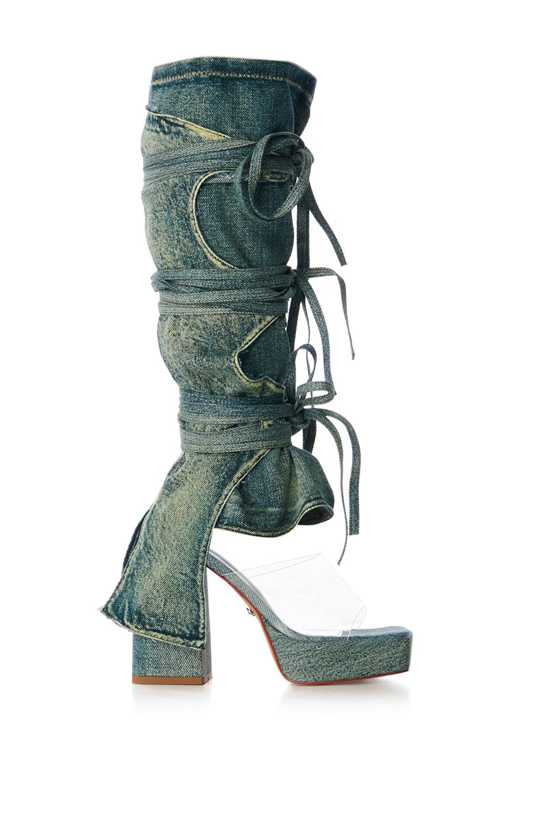 Back View Azalea Wang Aerial Blue Denim Washed Sandal 2