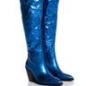 Front View Azalea Wang After Party Metallic Western Boot In Blue