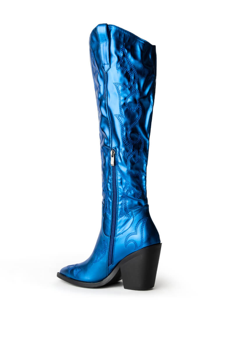 Detail View Azalea Wang After Party Metallic Western Boot In Blue 3