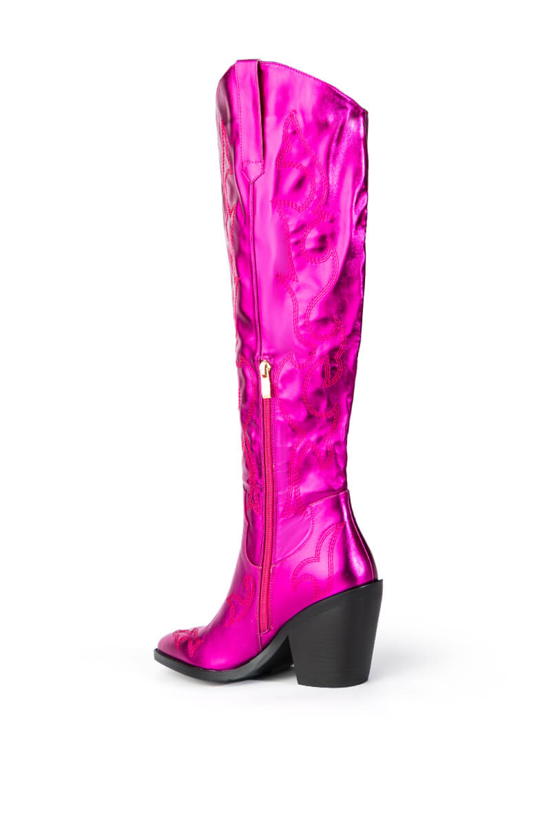 Detail View Azalea Wang After Party Metallic Western Boot In Pink