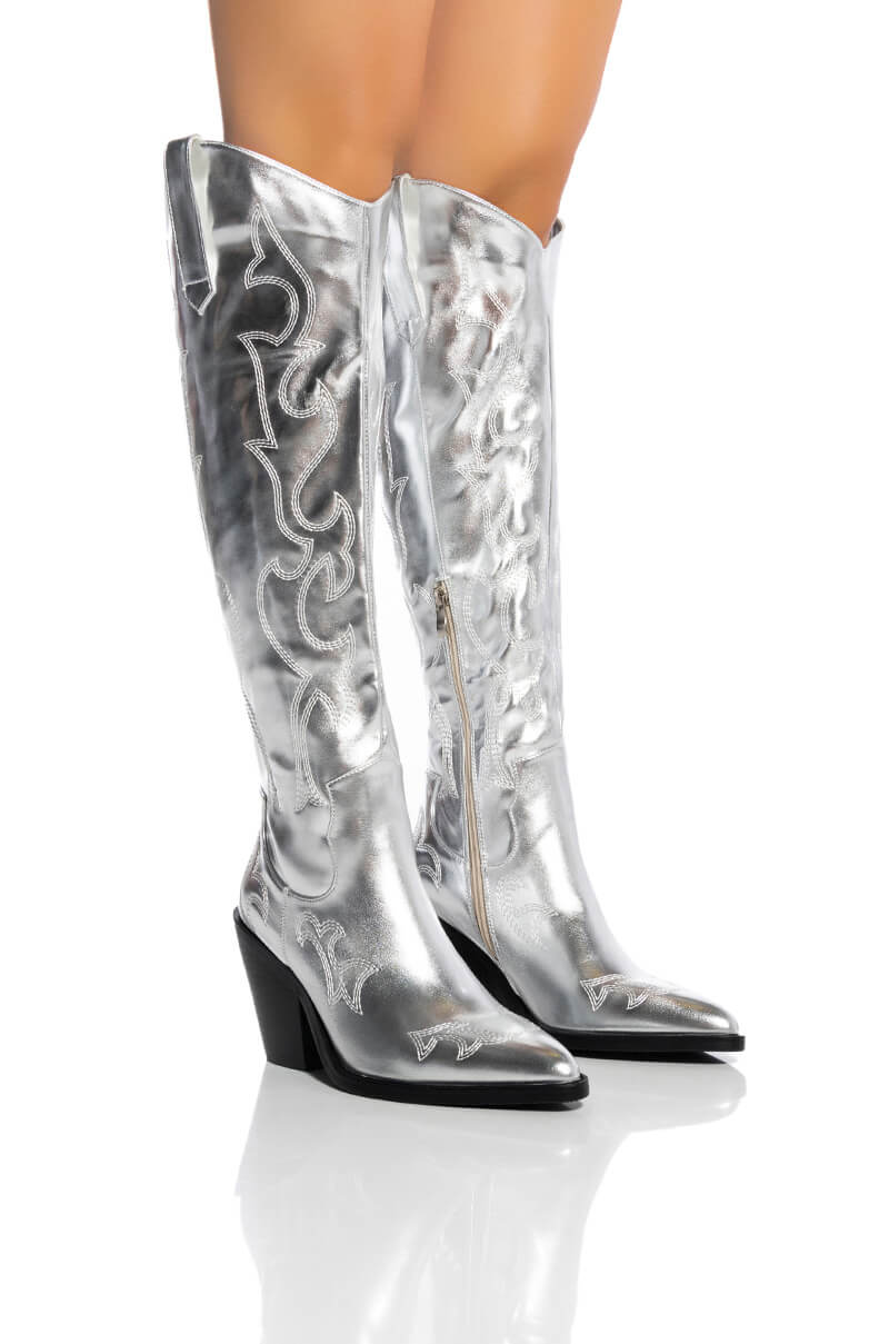AZALEA WANG MIMI METALLIC WESTERN BOOT IN SILVER view 0