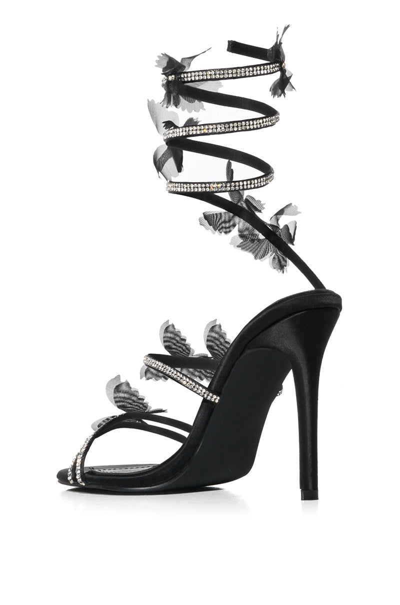 Detail View Azalea Wang Airborne Butterfly Rhinestone Stiletto Sandal In Black