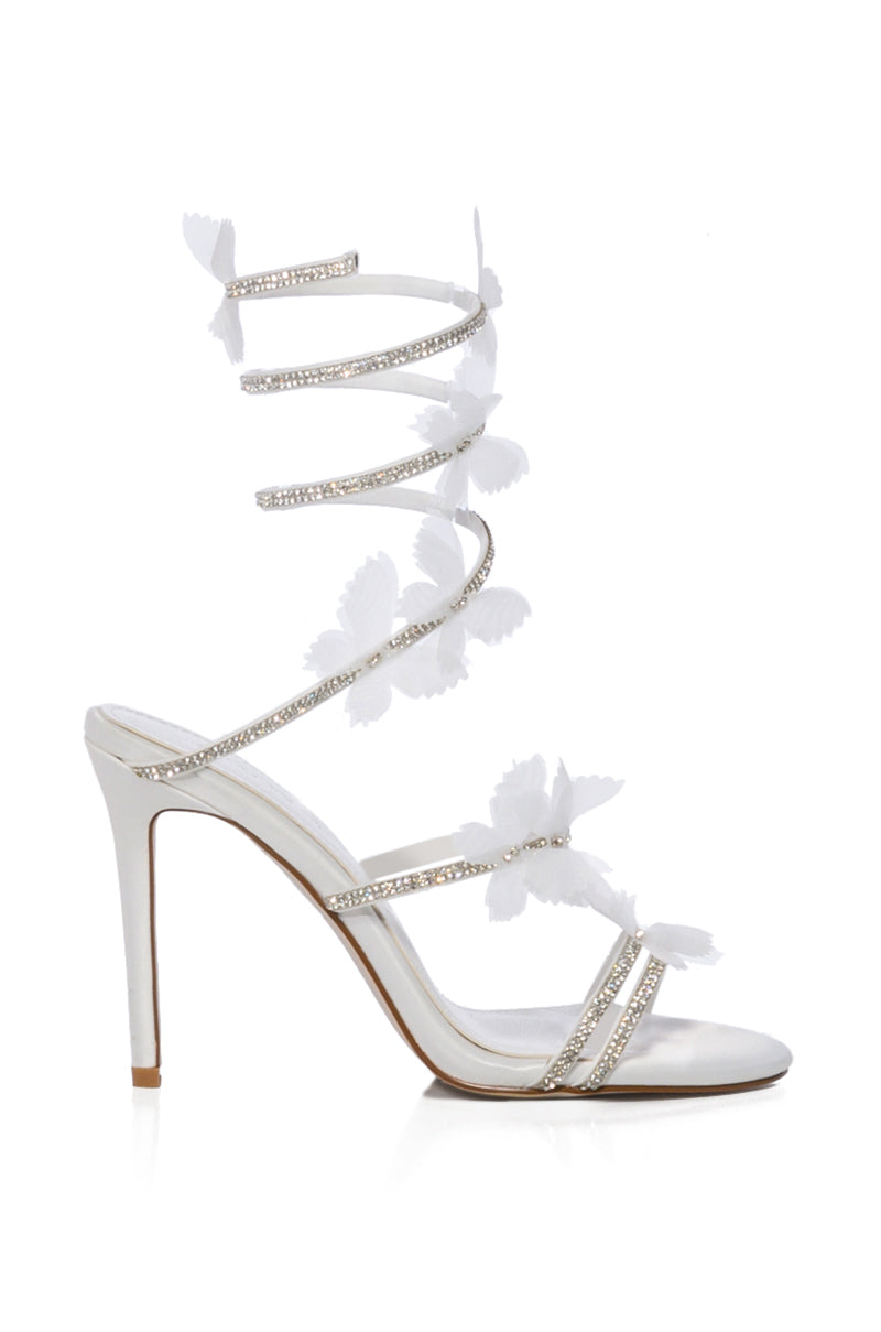Side View Azalea Wang Airborne Butterfly Rhinestone Stiletto Sandal In White