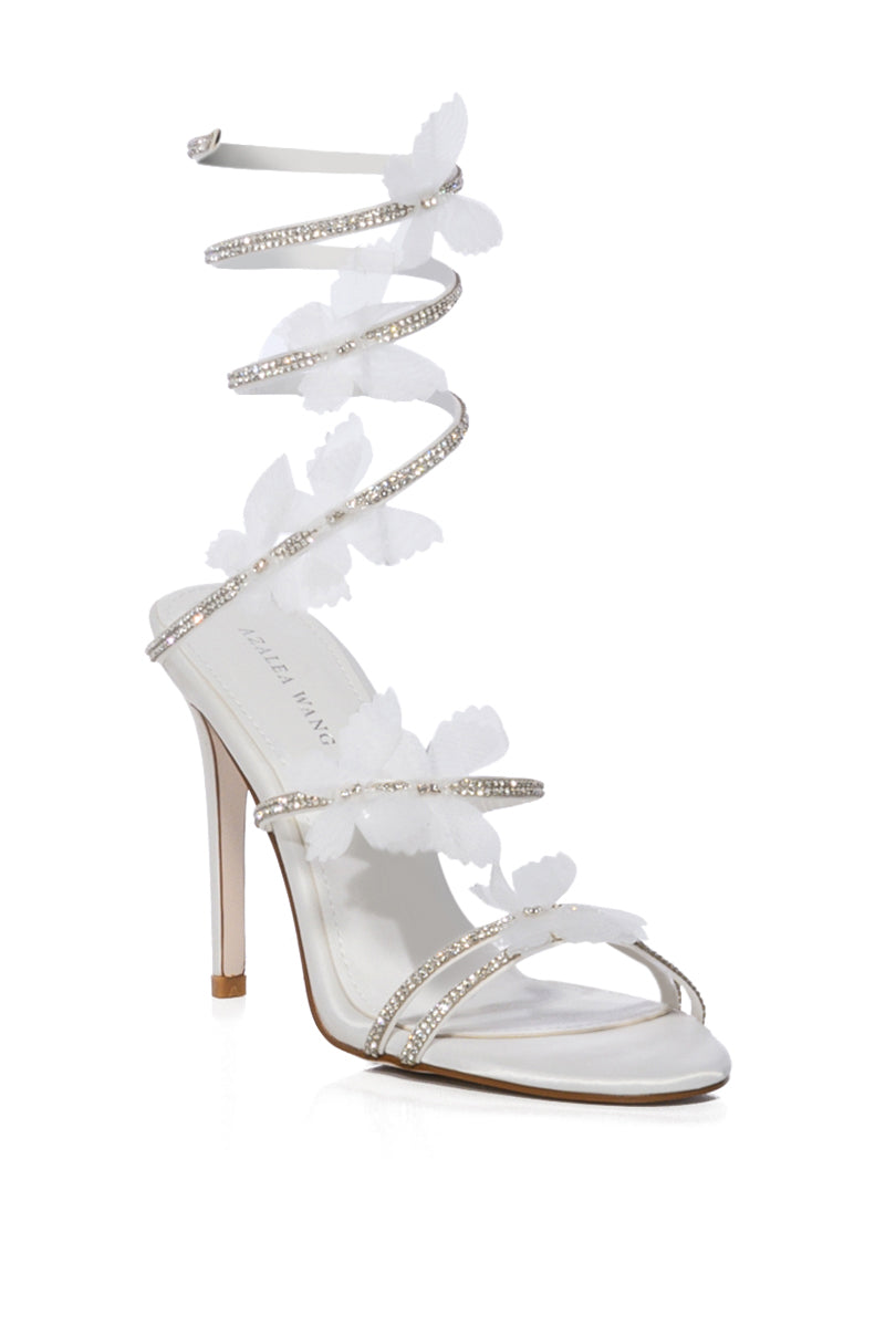 Back View Azalea Wang Airborne Butterfly Rhinestone Stiletto Sandal In White