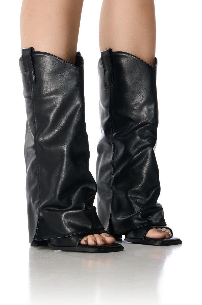 Front View Azalea Wang Alaric Black Peep Toe Boot