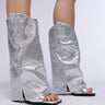 Front View Azalea Wang Alaric Silver Rhinestone Western Open Toe Sandal Boot